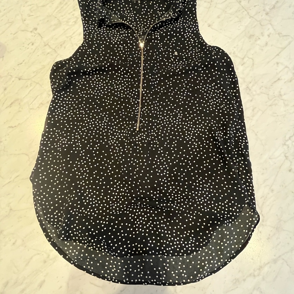 Black Polka Dot Sleeveless Zip-Front Top